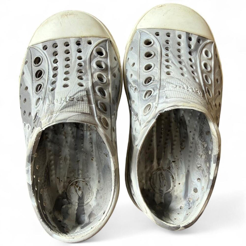 Native grey and white clogs